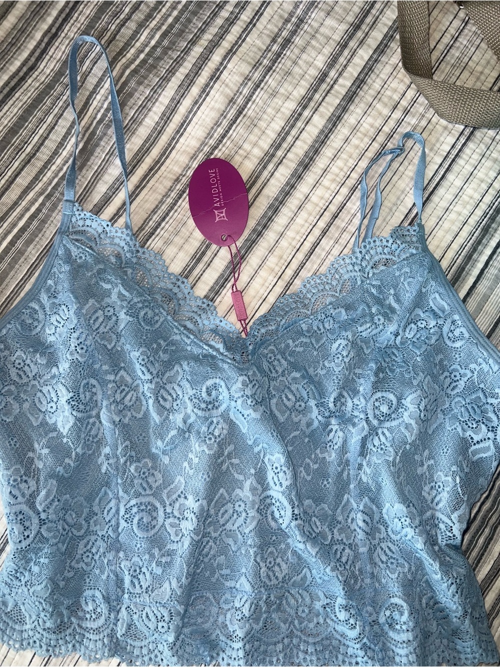 Light Blue Lace Camisole Chemise with Floral Detail